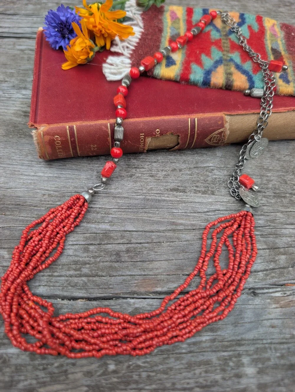 Southwestern Style Red Beaded Multi-Strand Necklace
